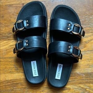 Steve Madden Black Double Buckle Slides